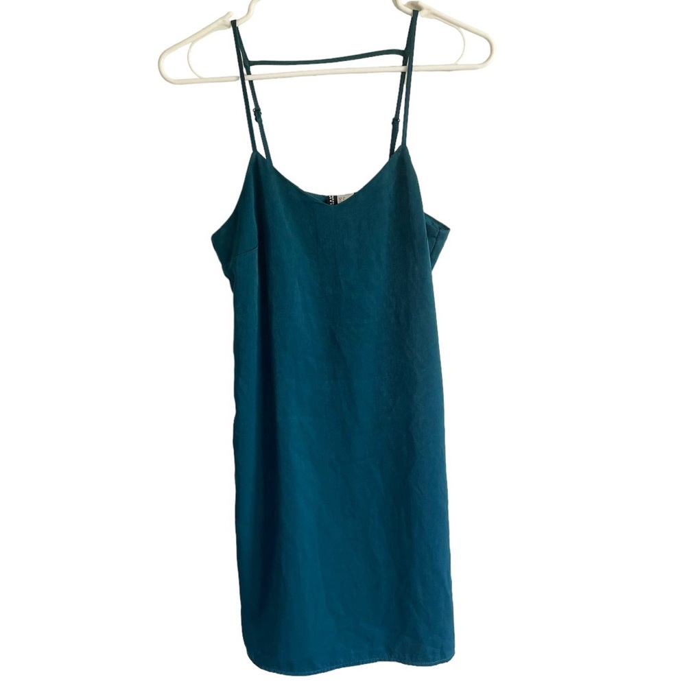 Divided by H&M Teal Blue Silky Strappy Sleeve Mini Slip Cocktail Dress - Picture 3 of 8